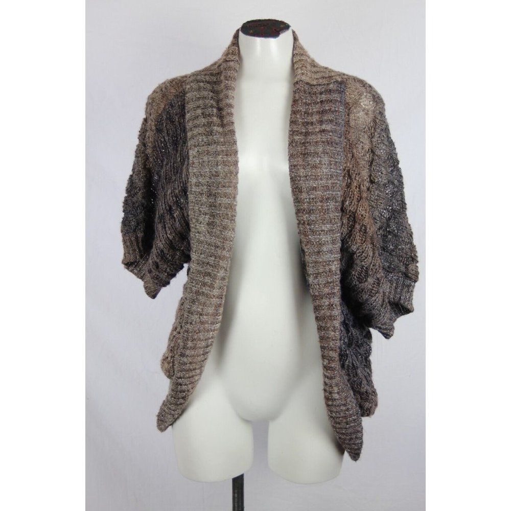 Dressbarn Brown Sparkle Popcorn Knit Short Sleeve Open Shrug Womens Size Large